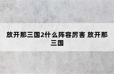 放开那三国2什么阵容厉害 放开那三国